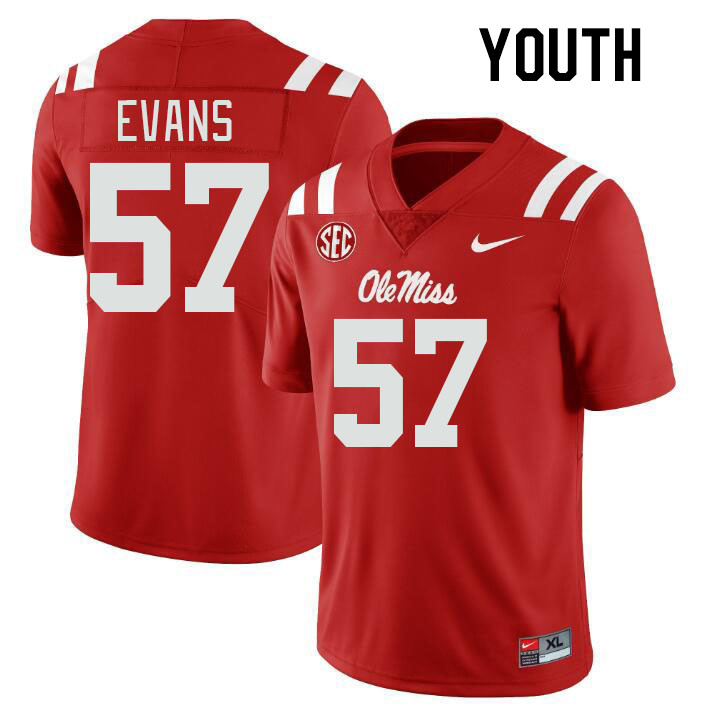 Youth #57 Paris Evans Ole Miss Rebels College Football Jerseys Stitched-Red